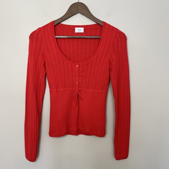 Aritzia Wilfred Precious Sweater Cardigan Scoop L/S Babydoll Red Size Small - Picture 1 of 9